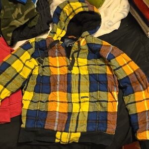 Fox Adult Zip Up - Yellow, Blue, and Brown Plaid